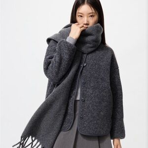 Uniqlo- PILE LINED FLEECE RELAXED SILHOUETTE CARDIGAN 08 Dark Grey small